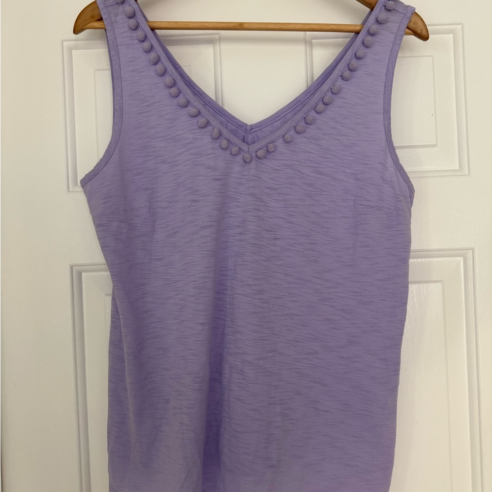 Lilly Pulitzer Lavender Purple Pom Pom Fringe V-Neck Tank Top Size Large